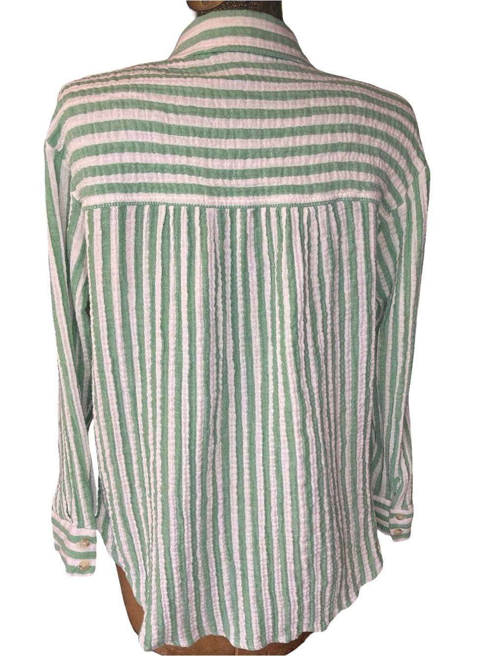Pilcro Green and White Striped Button Down Shirt - Picture 10 of 15
